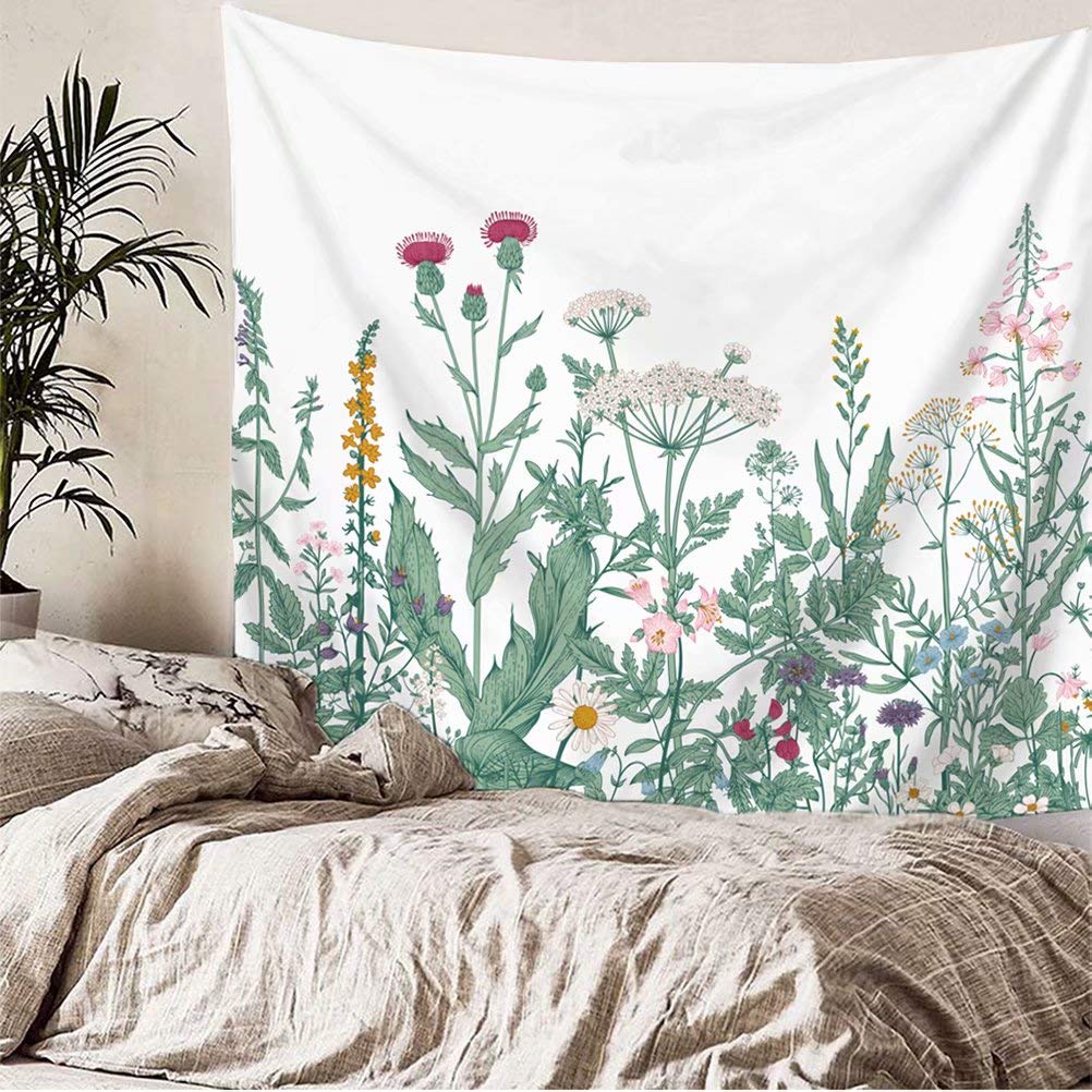 TSDA Floral Botanical Tapestry - Wildflower Herbs Plant Wall Hanging Decor for Bedroom, Dorm, Living Room - Large 79 x 59 Inch Bohemian Aesthetic Tapestry - Perfect for Home Decor, Yoga Studio & Festival Backdrop