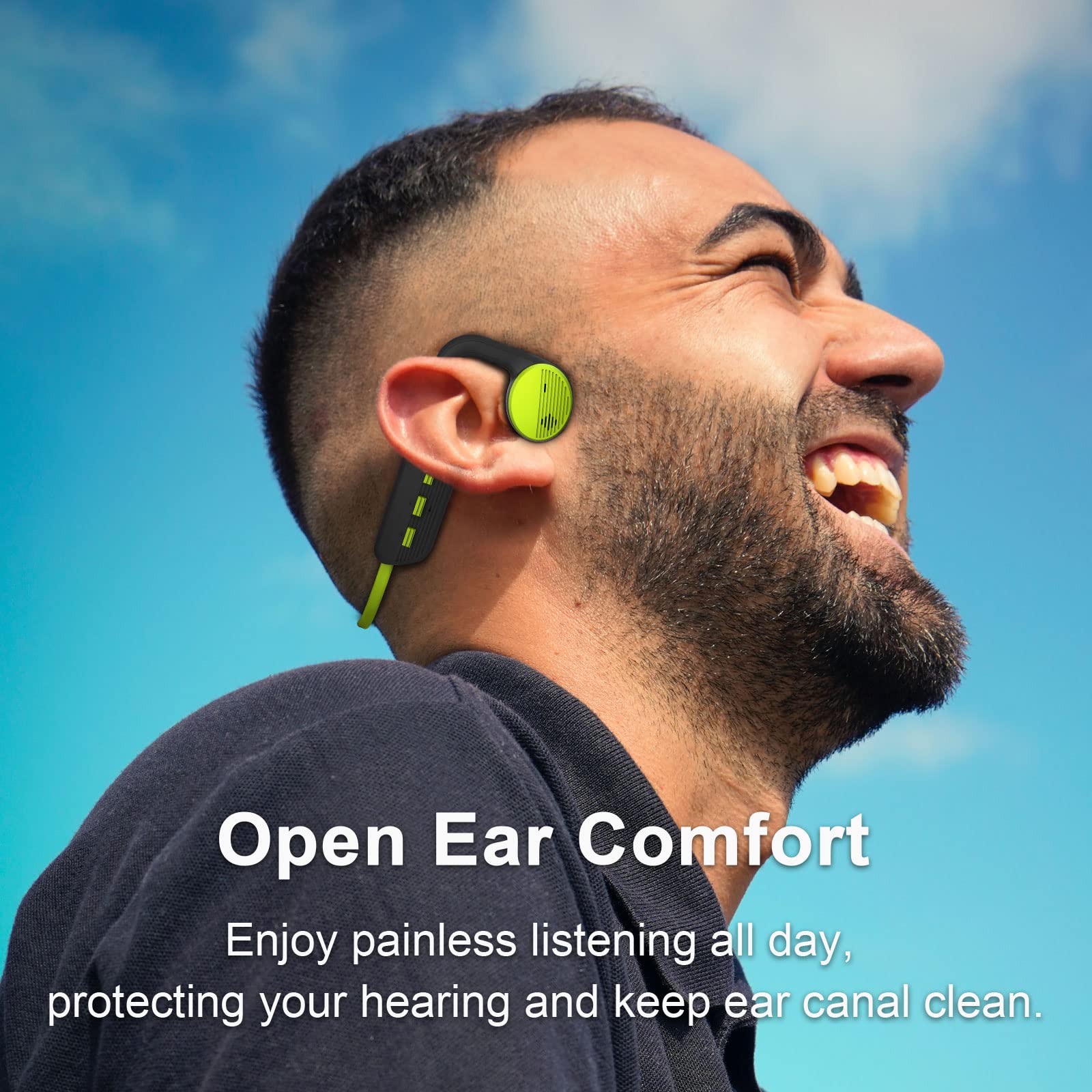 Open Ear Bluetooth Headphones 5.2 with Microphone - Wireless Air Conduction Sport Earphones for Running, Cycling, Driving - 24H Playtime & Sweatproof - Perfect for Workouts, Commuting & Outdoor Activities (Grey & Green)