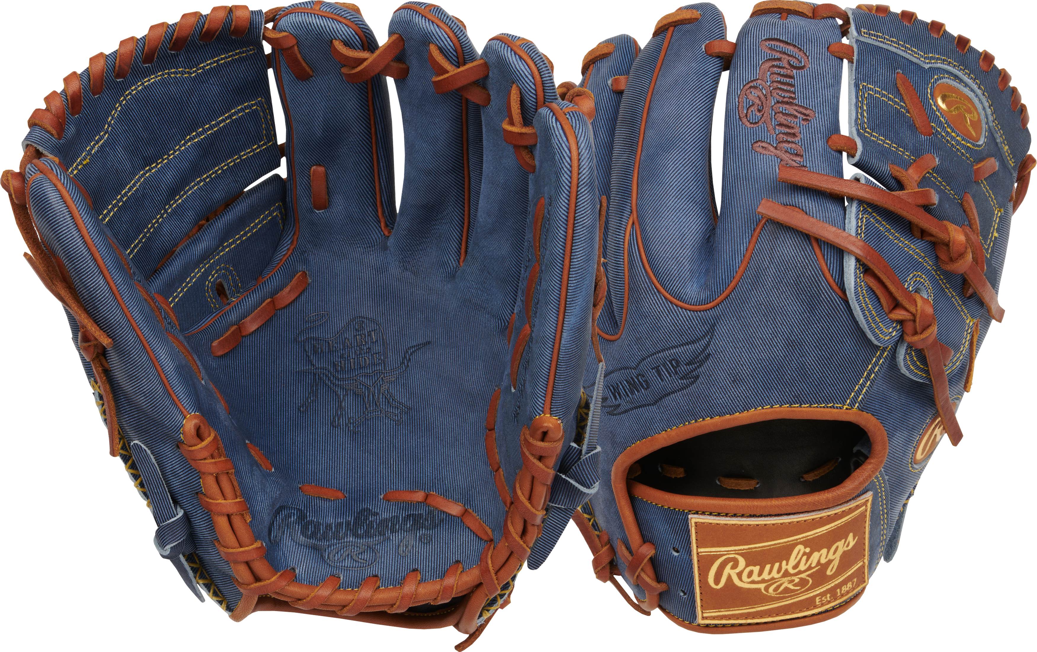 Rawlings Heart of the Hide Pro Denim Series PRO205W 9D Baseball Glove - 11.75 Inch Infield & Pitcher's Mitt for Adults - Premium Leather Glove for Baseball Training & Games