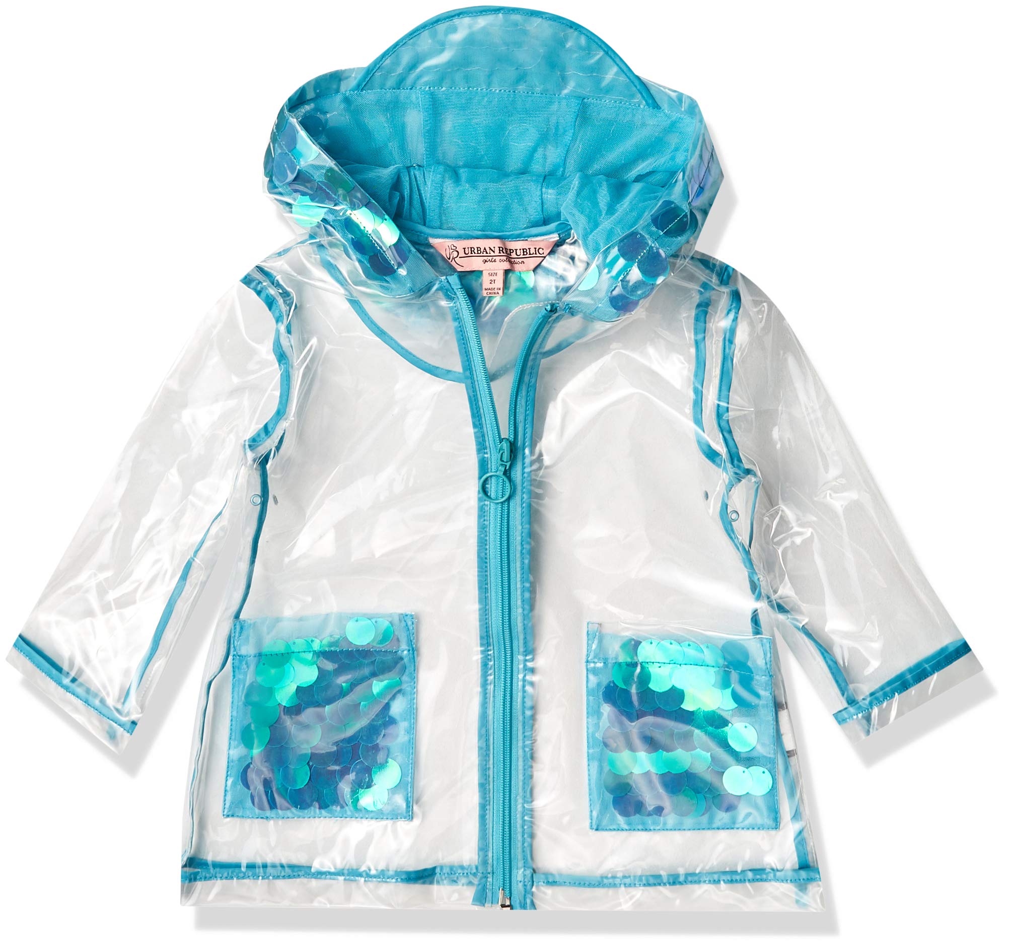 URBAN REPUBLIC Girls Sequin Transparent Vinyl Jacket - Stylish Waterproof Windbreaker for School, Parties & Outdoor Activities