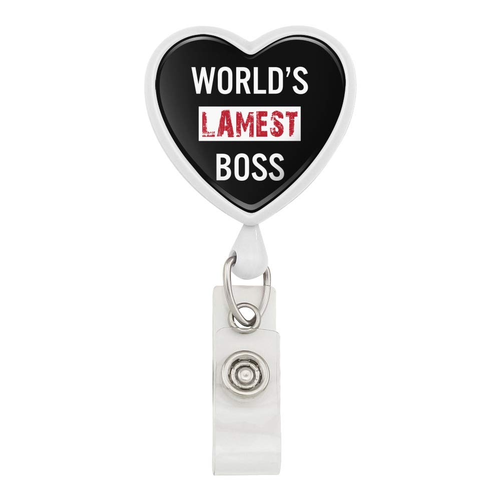 Funny World's Lamest Boss Heart Lanyard - Retractable Badge Reel with ID Card Holder for Office, Work, School & Events | Perfect Gift for Employees & Coworkers