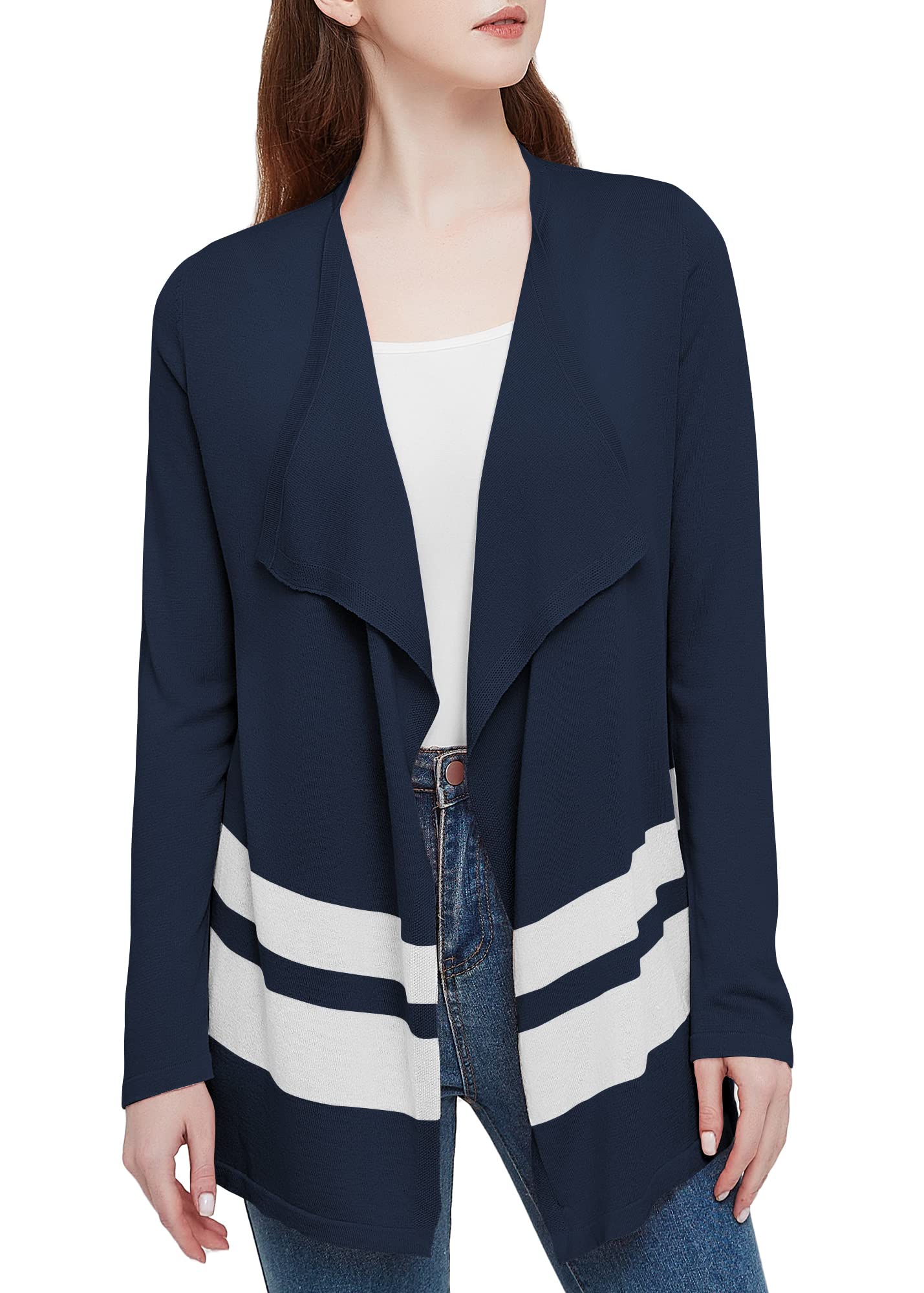 Urban CoCo Women's Lightweight Long Sleeve Cardigan - Striped Knit Open Front Sweater for Casual Wear, Office & Layering