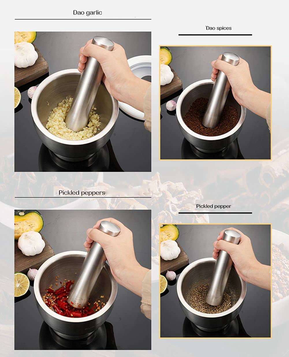 Premium 5 Inch Stainless Steel Mortar and Pestle Set - Large Capacity Heavy Duty Spice Grinder with Lid for Herbs, Garlic, Peppercorns & More - Perfect for Kitchen, Cooking, Grinding Spices & Making Fresh Pastes
