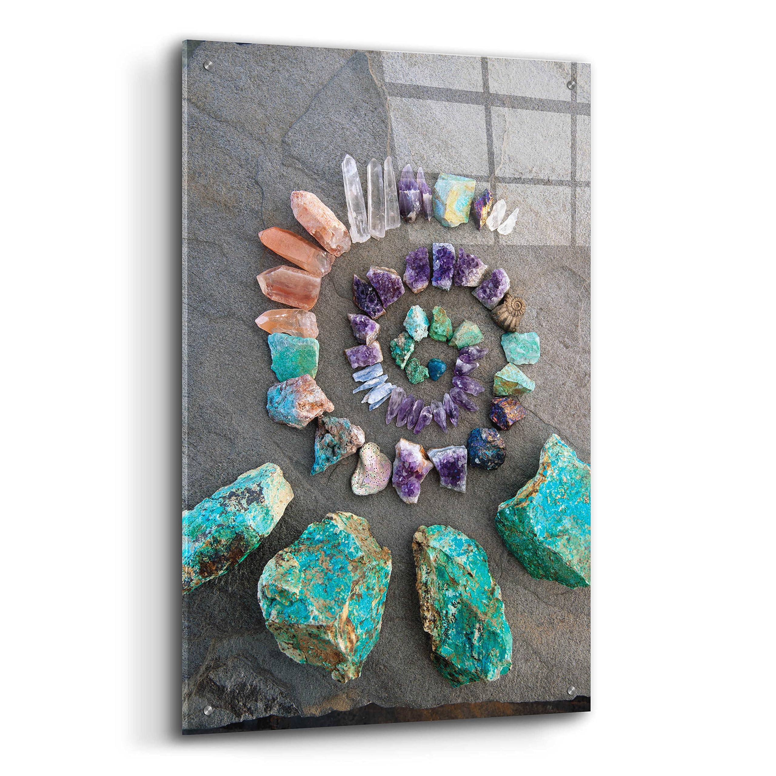 Epic 'Reiki Energy Crystal Spiral' Wall Art by Elena Ray - 24x36 Inch Acrylic Glass Spiritual Decor for Meditation Room, Yoga Studio & Healing Space