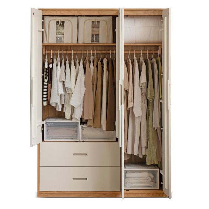 Solid Oak Wood Wardrobe & Floor Cabinet Set - Durable Storage for Bedroom, Closet, and Living Room Organization