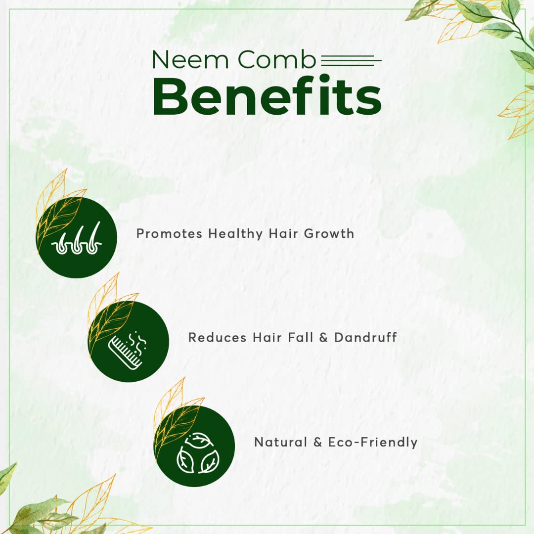 Organic Ayurvedic Neem Wood Comb for Hair Growth & Dandruff Control - Detangling Short & Rounded Comb for Healthy Scalp - Perfect for Daily Hair Care & Ayurvedic Hair Treatment Routines