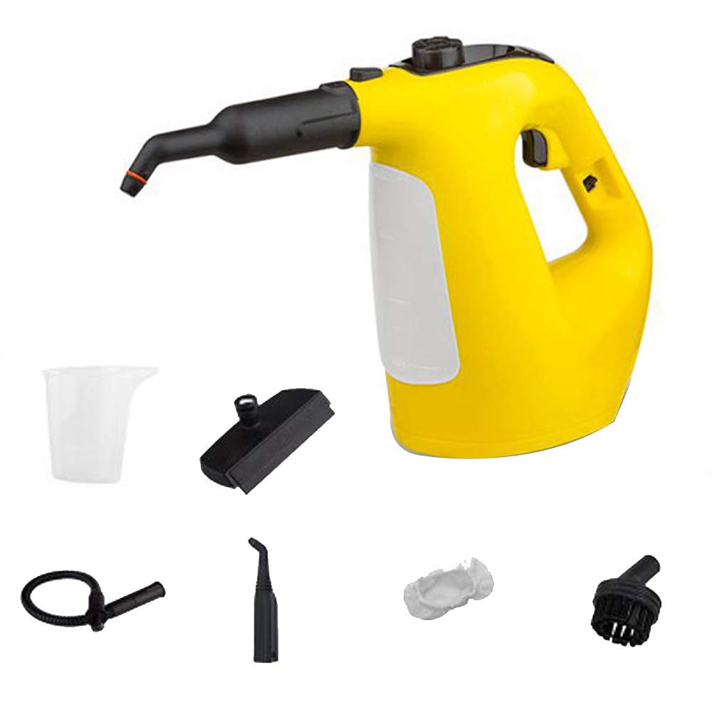 CGOLDENWALL 1500W Handheld Steam Cleaner - High Pressure & High Temperature Chemical-Free Steamer for Floors, Kitchen, Bathroom - Perfect for Deep Cleaning Tiles, Grout, Stoves & Sanitizing Surfaces (Yellow, No Floor Brush)