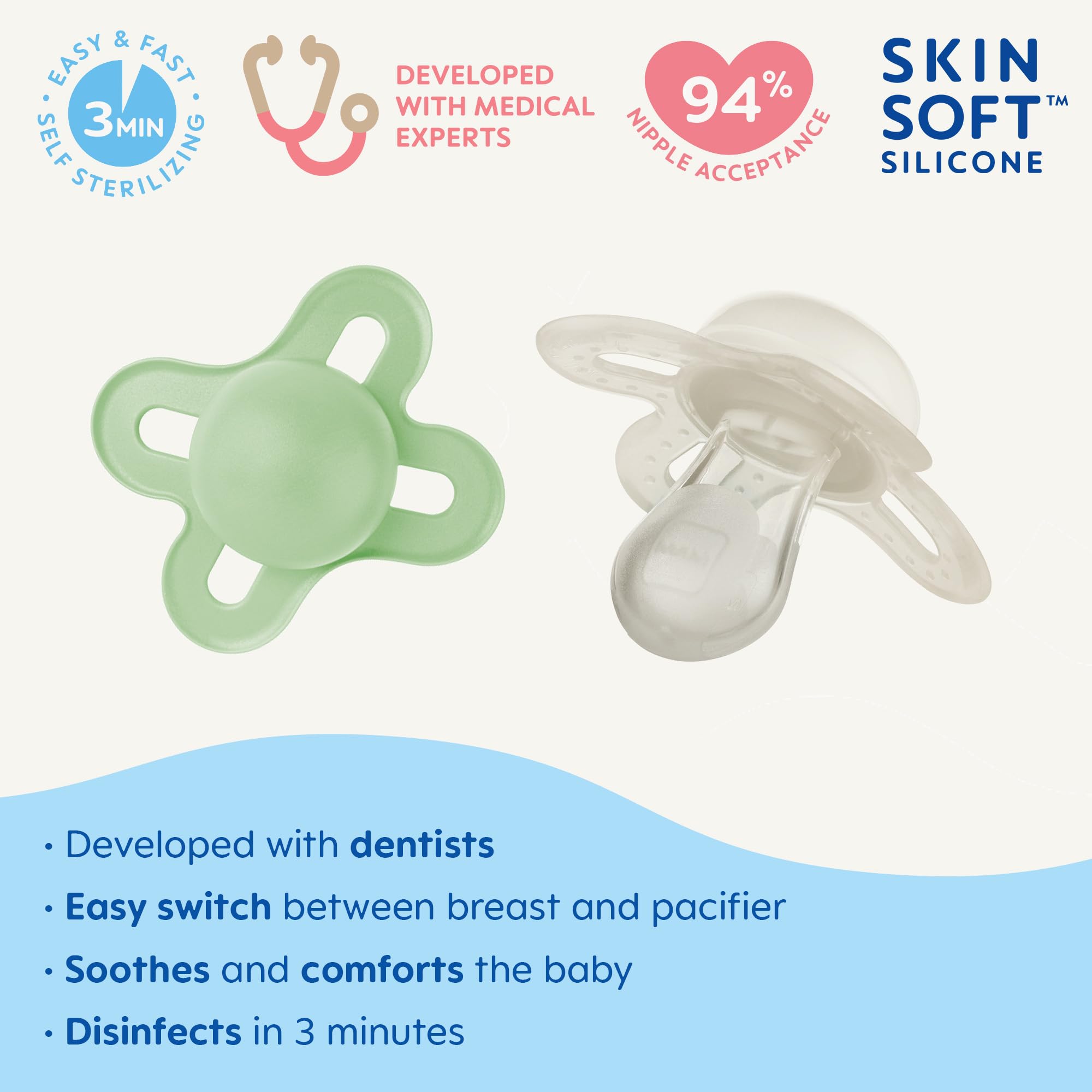 MAM Original Start Matte Baby Pacifiers for Newborns 0-3 Months - BPA-Free Silicone Nipple, Easy to Clean, Doctor-Recommended, 2-Pack with Sterilizer Case - Perfect for Soothing, Travel & Daycare Use