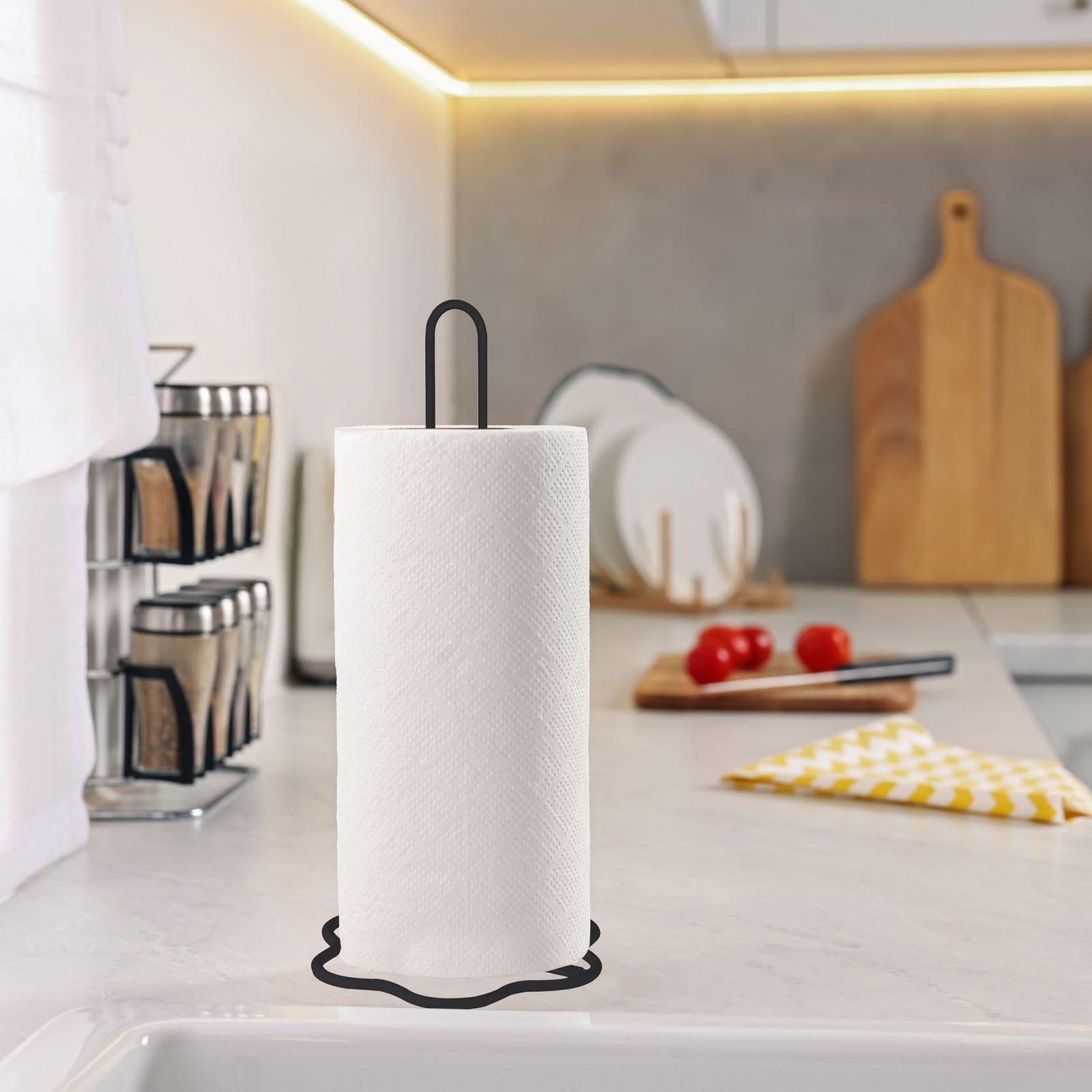 Sturdy Black Metal Paper Towel Holder for Kitchen Countertop - Heavy Duty Roll Dispenser for Kitchen Organization & Storage - Perfect for Home, Office, and Restaurant Use