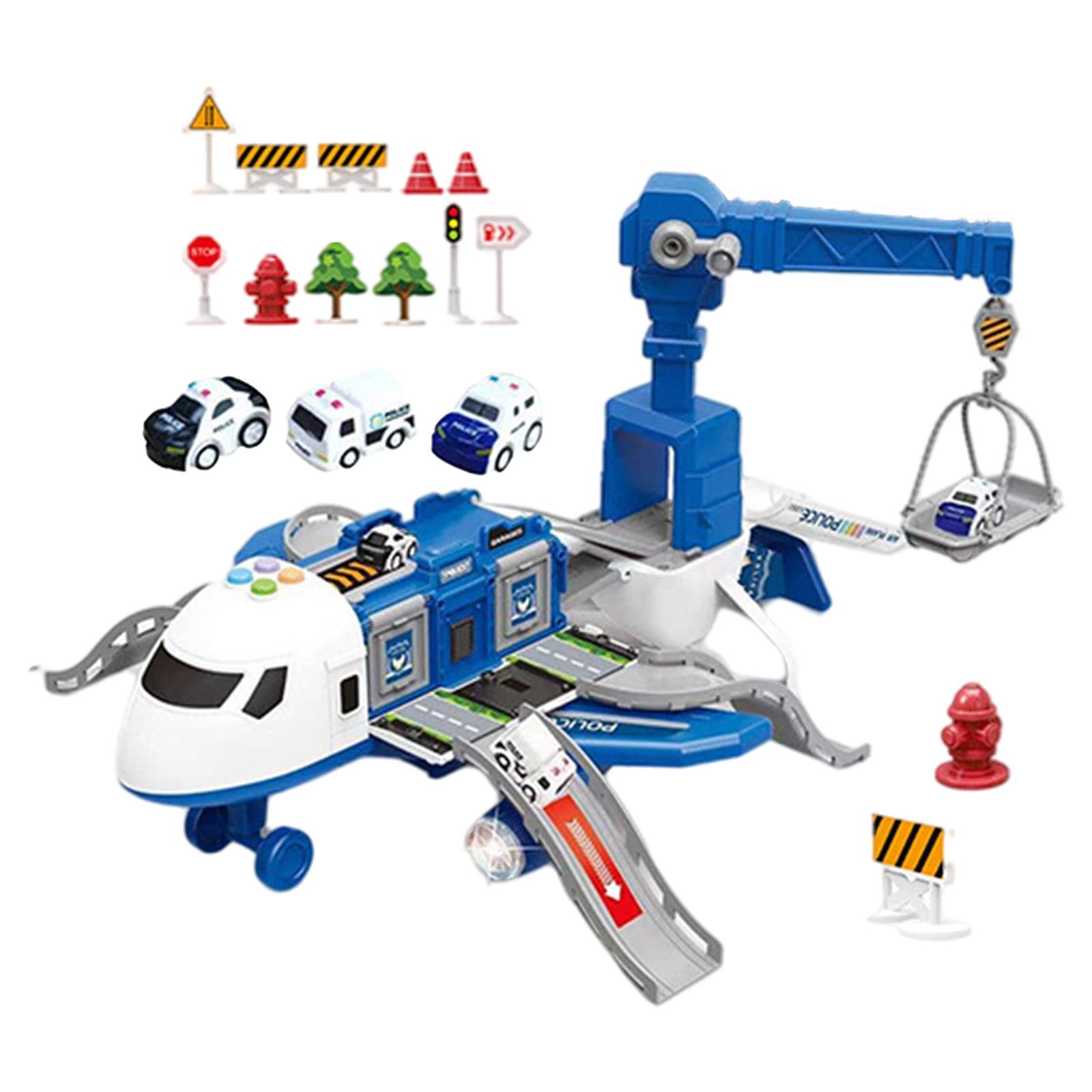 Yiju Plastic Toy Vehicles Set - Fire Trucks, Police Cars, Taxi, Airplane & Parking Station for Kids | STEM Learning & Pretend Play | Perfect for Birthday Gifts & Preschool Education
