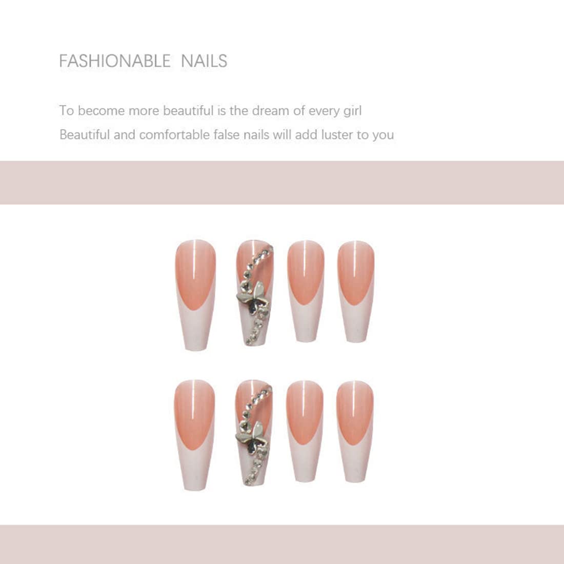 SINLOV 24pcs Coffin Fake Nails - Pink Butterfly Glossy Press on False Nails, Long Ballerina Artificial Nails, Full Cover Nail Tips for Women & Girls | Perfect for Parties, Weddings, and Special Occasions