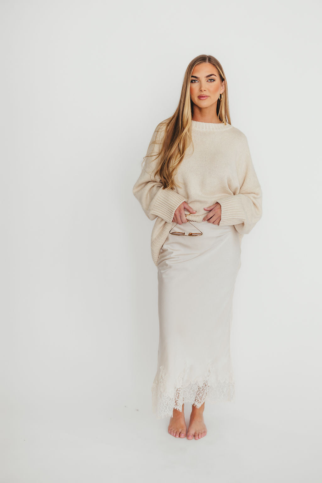 Isabelle French Lace Midi Skirt in Ivory - Elegant Floral Pattern, High Waist A-Line Skirt for Women | Perfect for Weddings, Parties & Date Nights