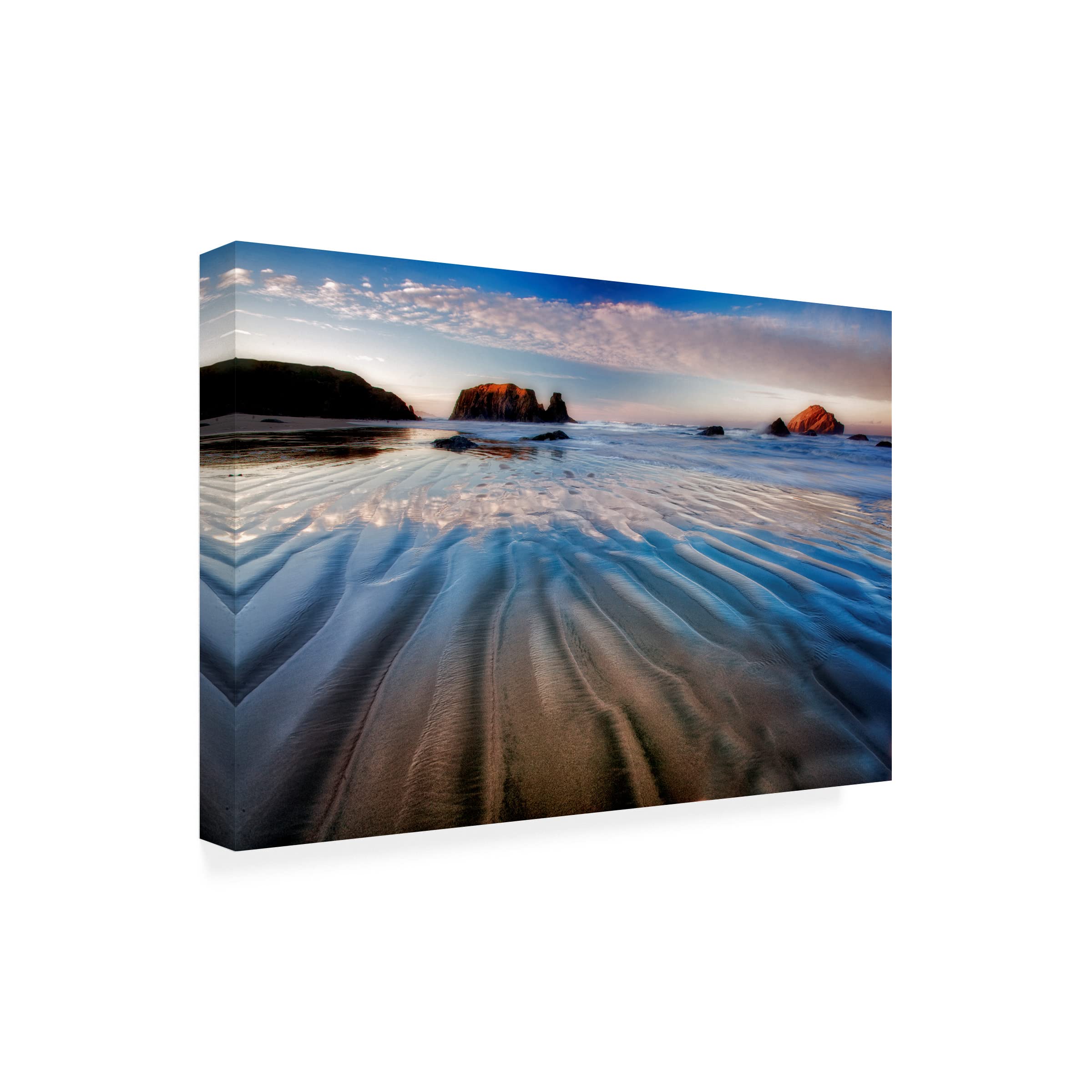 Trademark Fine Art 'Beach 1' Canvas Wall Art Print by Dennis Frates - Coastal Beach Sunset Painting for Living Room, Bedroom & Office Decor