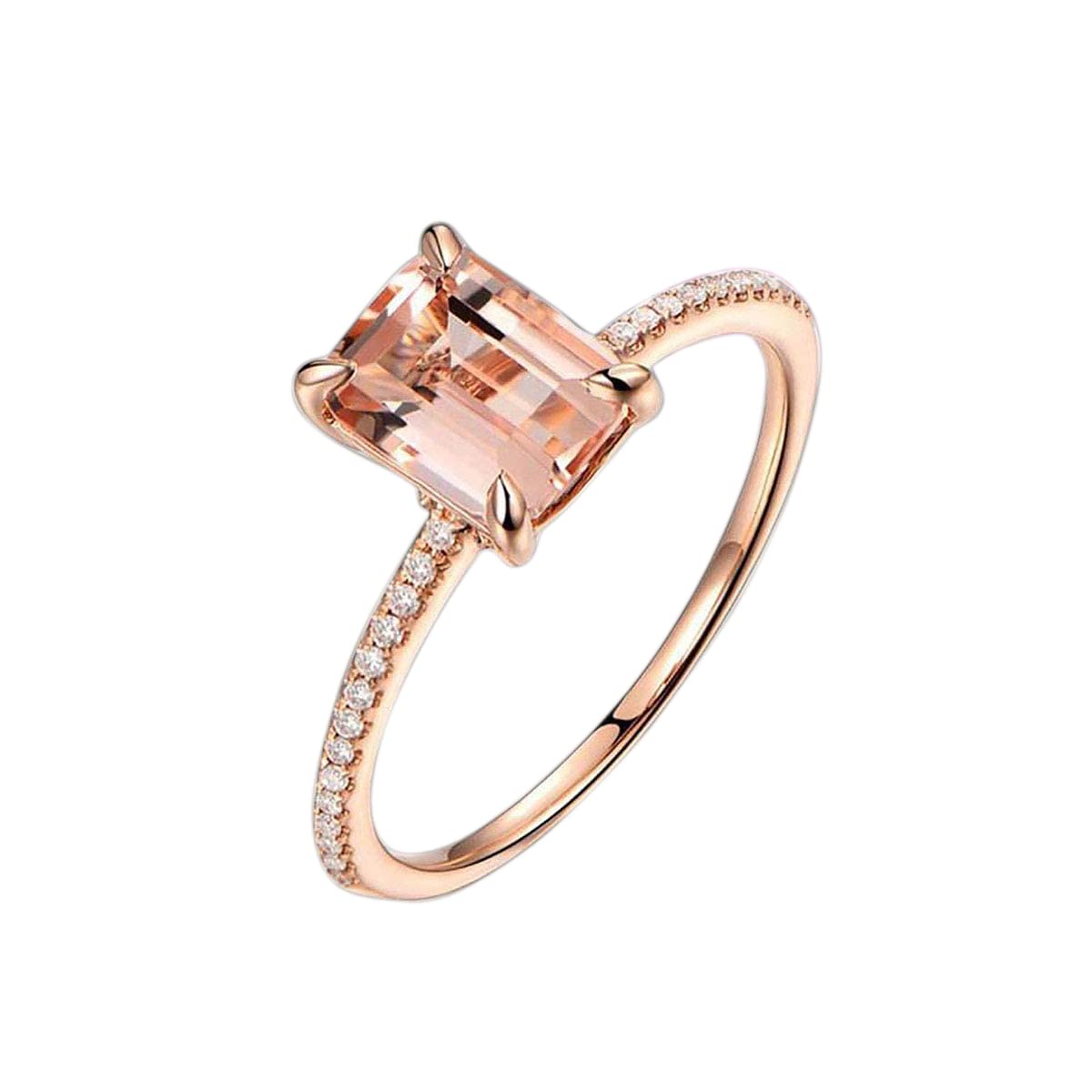 1.25 Carat Emerald Cut Morganite & Diamond Engagement Ring in 18k Gold Plating - Elegant Bridal Jewelry for Proposals, Weddings & Anniversaries