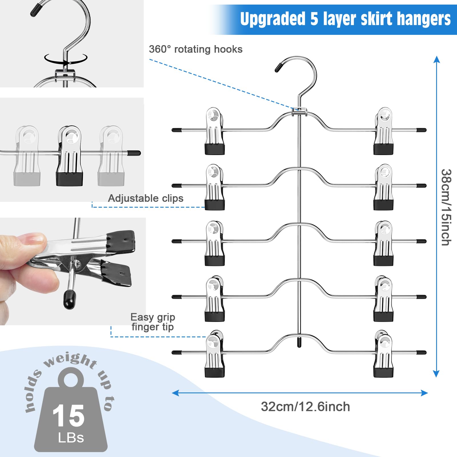 Space-Saving 4-Pack Pants & Skirt Hangers with Clips - Durable Closet Organizers for Women | Perfect for Wardrobe Storage, Travel & Home Organization