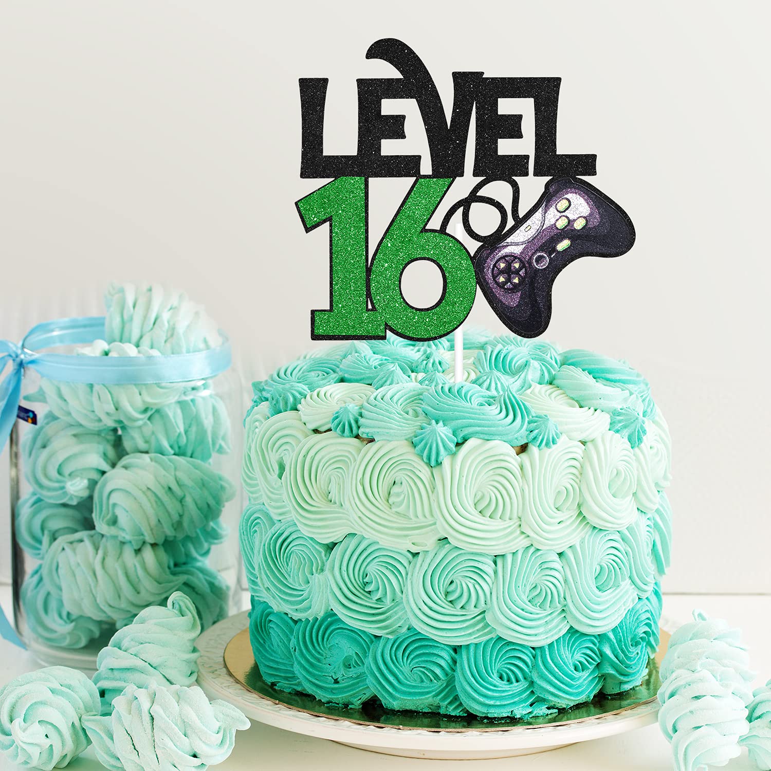 Level 16 Gaming Birthday Cake Topper - Video Game Themed 16th Birthday Party Supplies - 'Game On Winner' Cake Decoration for Boys - Perfect for Gaming Parties, Level Up Celebrations & Teen Birthday Cakes