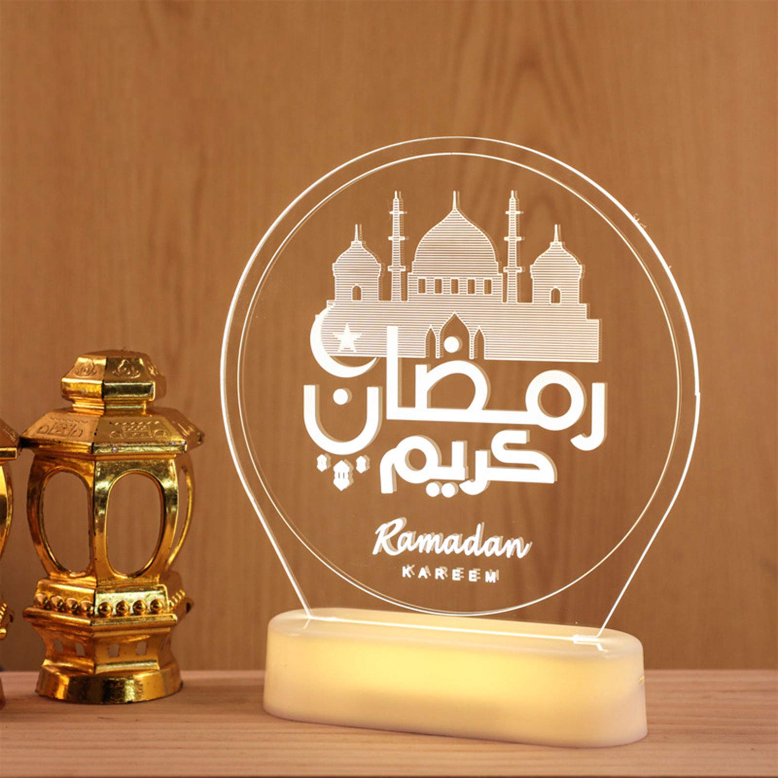 DIY Wooden Eid Mubarak Night Light - Ramadan Moon & Castle LED Decor for Muslim Home, Party & Holiday Decoration (Warm White) - Perfect for Ramadan, Eid Celebrations & Islamic Home Decor