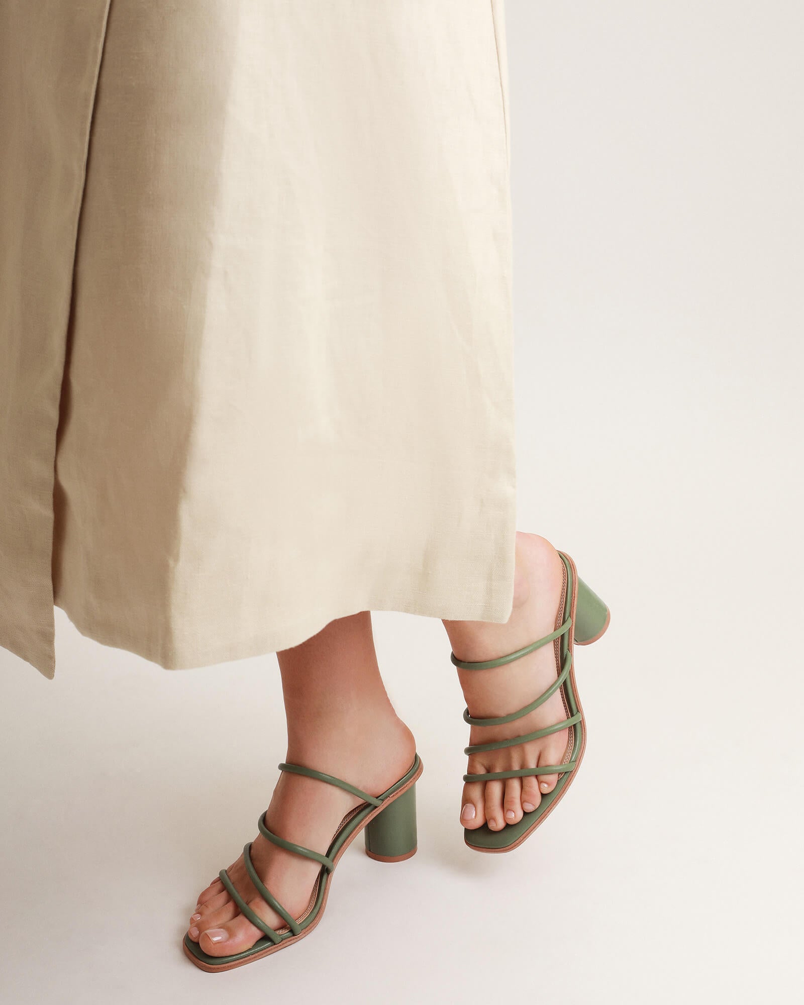NAOMI Mid Heel Sandals for Women - Pistachio Green Leather Summer Shoes | Comfortable & Stylish for Weddings, Parties & Casual Outings