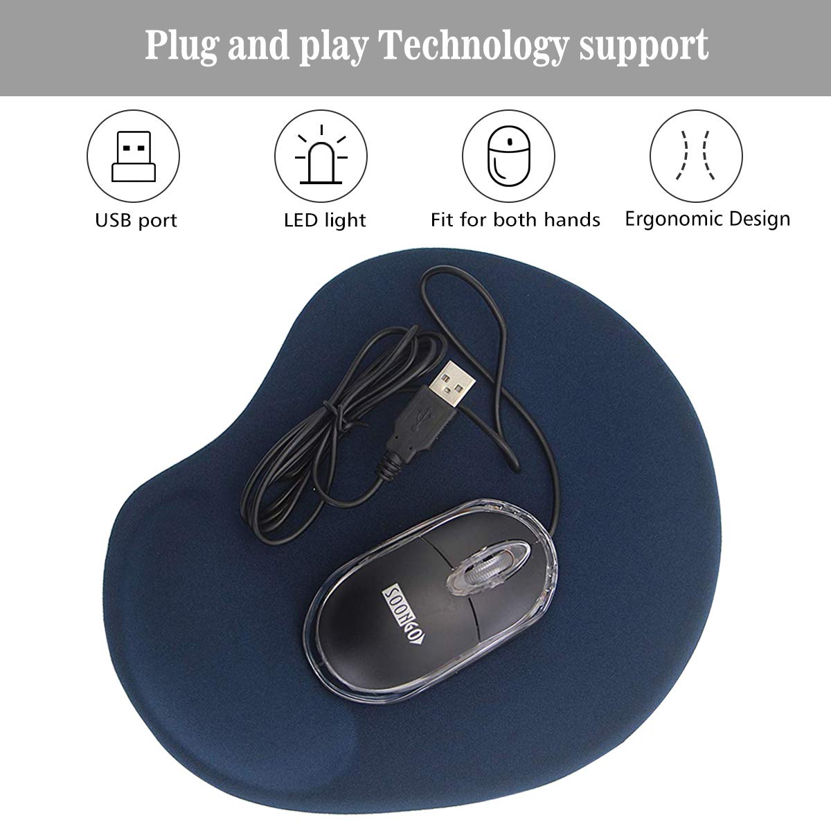 SOONGO Wired Optical Computer Mouse with Mini USB, 1.5M Cable, Black - Ideal for PC, Laptop, and Desktop Use in Home, Office, and Gaming