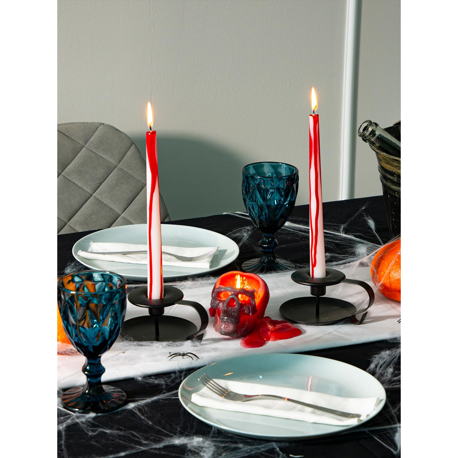 CANDWAX 12 Inch Unscented Taper Candles - Set of 12, 10-Hour Burn Time, No Drip Design - Perfect for Halloween Decor, Dinner Parties, Wedding Centerpieces & Holiday Celebrations - Blood Red & White Candles