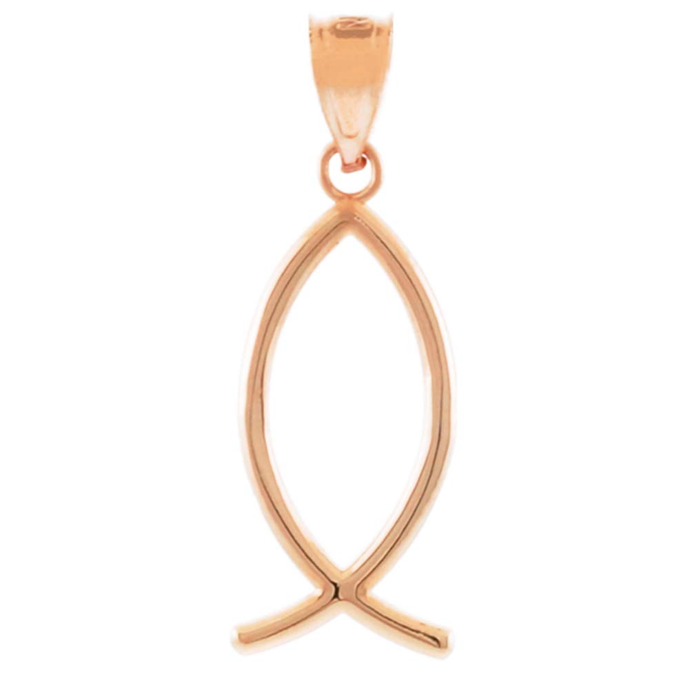 14K Rose Gold Ichthus Christian Fish Pendant Necklace for Women - Religious Jewelry Gift for Baptism, Confirmation & Faith Expression