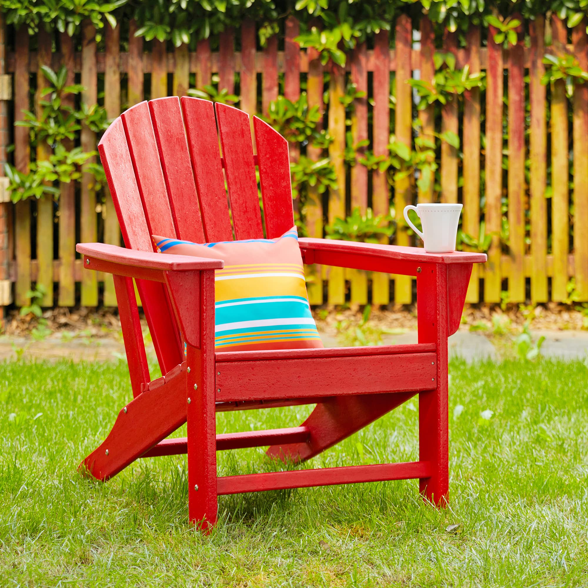 Premium Red Adirondack Chair for Outdoor Relaxation - Glitzhome JK89002R Sturdy Patio, Garden & Lawn Furniture - Perfect for Backyard Lounging, Poolside & Porch Sitting