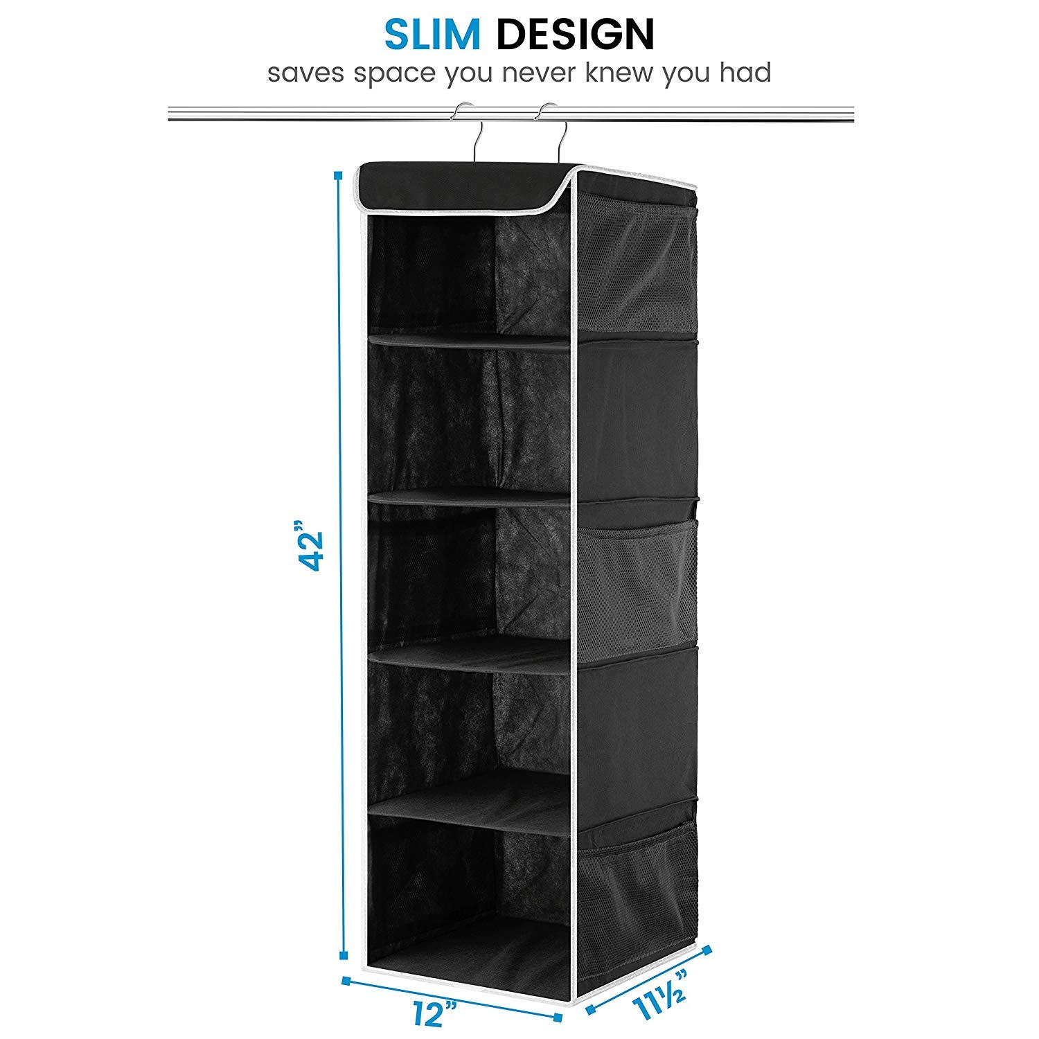 ZOBER 5-Shelf Hanging Closet Organizer - Space Saving Storage Shelves for Clothes, Towels & Toys - Perfect for Dorm Rooms, Kids Nursery & Home Closet Organization - Ideal for Small Spaces & Seasonal Storage