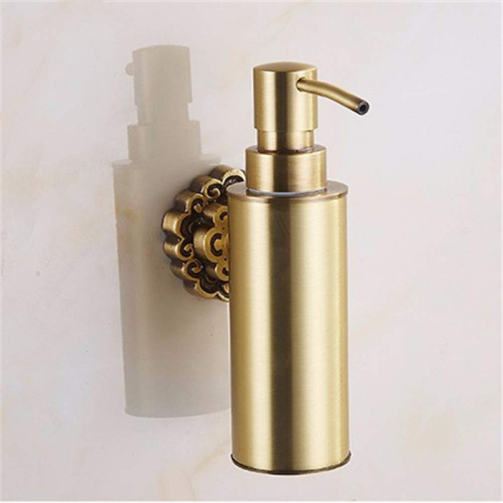 Antique Brass Wall Mounted Liquid Soap Dispenser - Elegant Shampoo & Soap Dispenser Holder for Bathroom, Kitchen, or Salon | Rustproof Bathroom Accessories with Easy One-Hand Operation