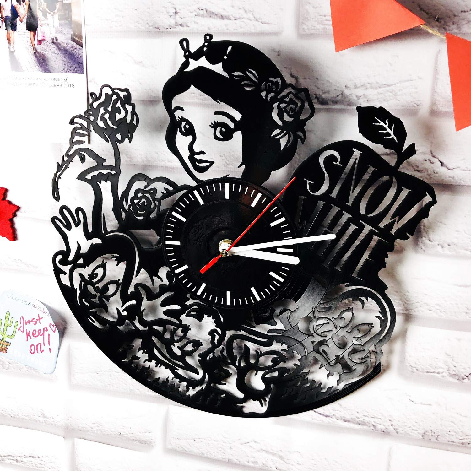 Snow White Handmade Vinyl Record Wall Clock - Silent Non-Ticking Wall Art for Home, Office, Bedroom & Living Room Decor - Perfect Gift for Boss, Dad, Mom, Boyfriend & Girlfriend - Unique Music-Themed Room Decoration