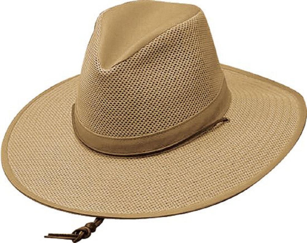 Henschel Hats Aussie Breezer Crushable Soft Mesh Summer Hat for Men - UPF Sun Protection with Adjustable Chin Strap - Lightweight Breathable Outdoor Hat for Hiking, Fishing & Beach - Khaki