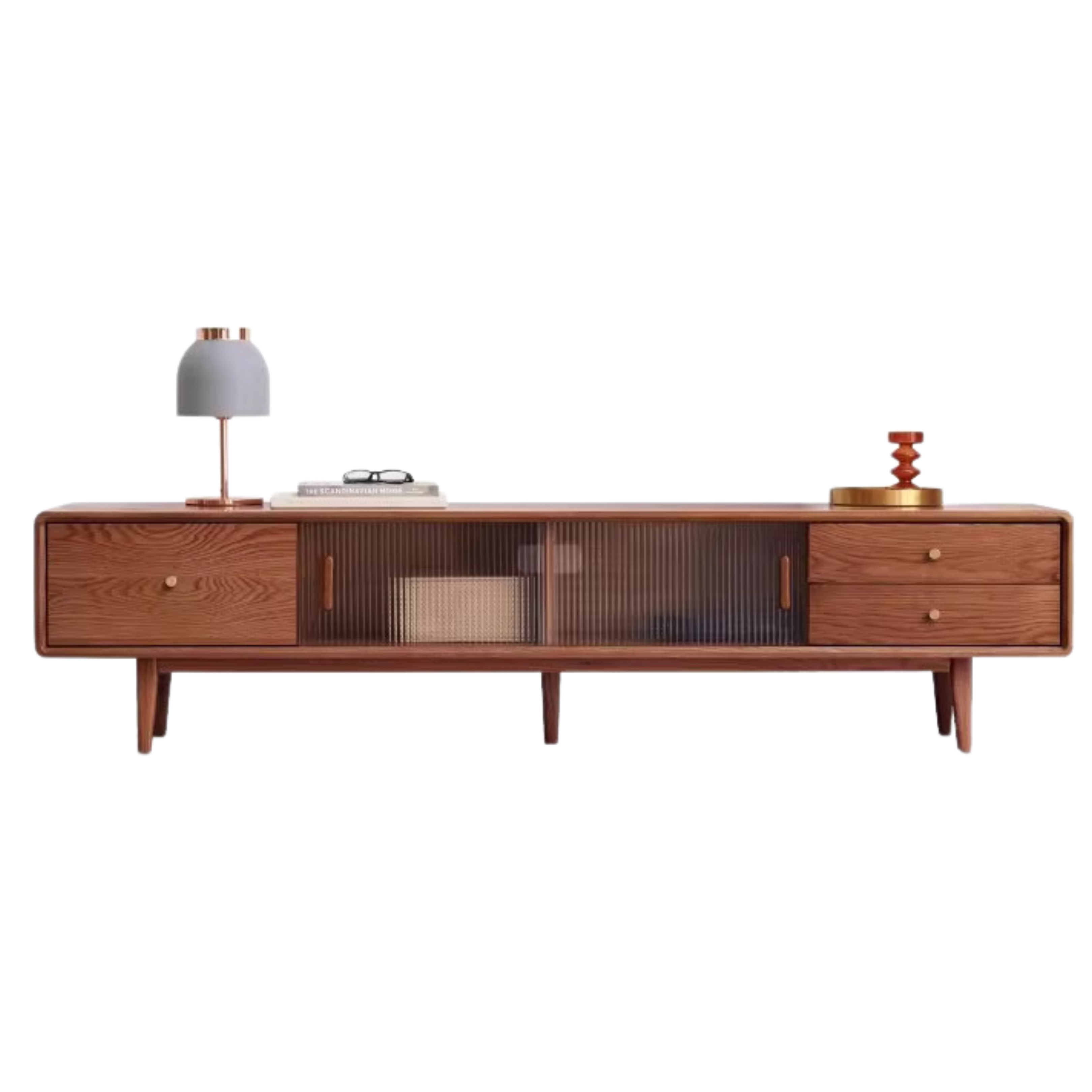 Solid Oak & Beech Wood TV Stand - Modern Entertainment Center for Living Room, Bedroom - Durable & Stylish TV Console with Storage Shelves