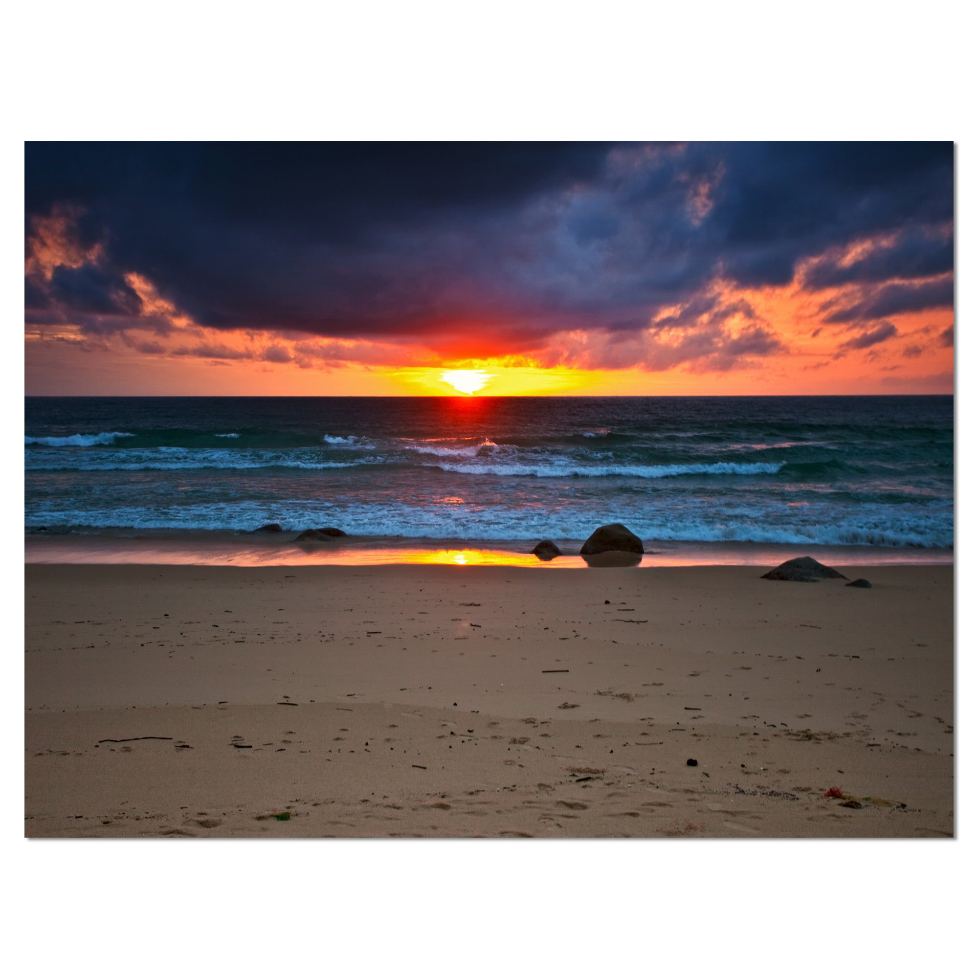 Vibrant Beach Sunset Canvas Print - Large Seascape Wall Art for Living Room, Bedroom & Office Decor