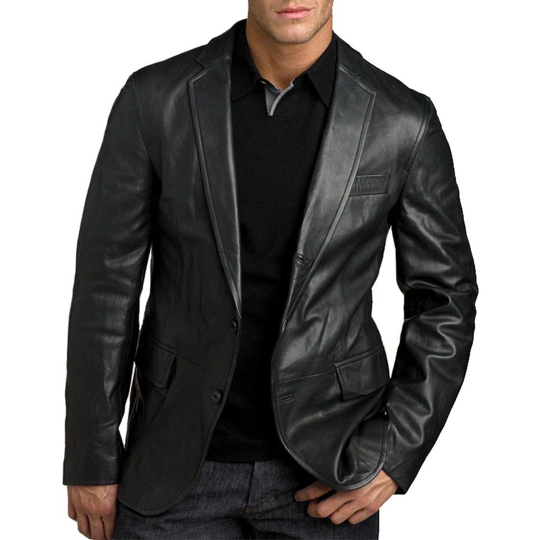 Men's Classic Slim Fit Leather Blazer - Stylish Casual Evening Coat for Business & Dinner | Alpha, L, Regular, Black | Perfect for Office, Parties & Formal Events