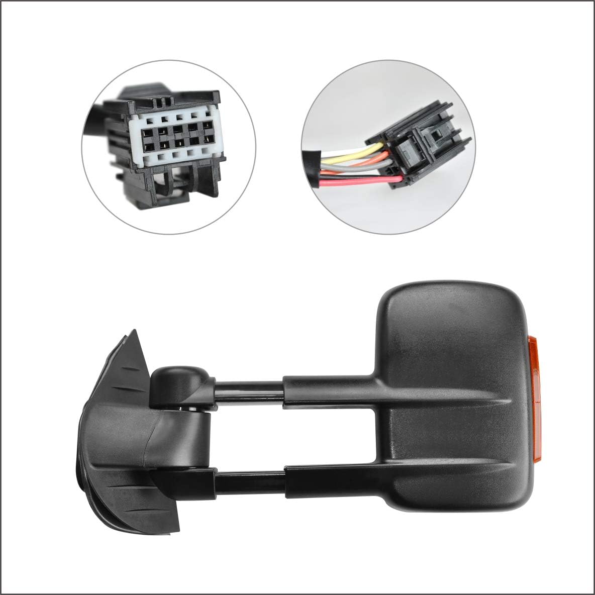 Heavy Duty Towing Mirrors for 2007-2014 Chevy Silverado 1500/2500/3500 HD, Tahoe, GMC Sierra, Yukon, Suburban & Avalanche - Power Heated Manual Folding Black Mirrors with Amber LED Turn Signals | Perfect for RV Towing, Camping & Off-Road Adventures