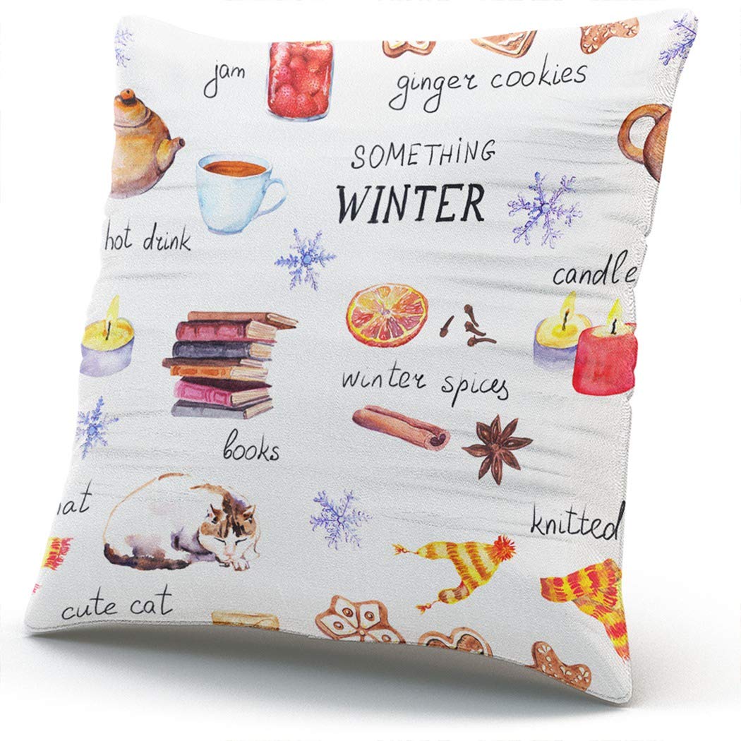 18x18 Inch Double Sided Printed Winter Cozy Pillow Covers - Home Decor Cushion Cases for Indoor/Outdoor Use with Snowflake & Cat Patterns | Perfect for Living Room Sofa, Bedroom Decor & Seasonal Home Styling