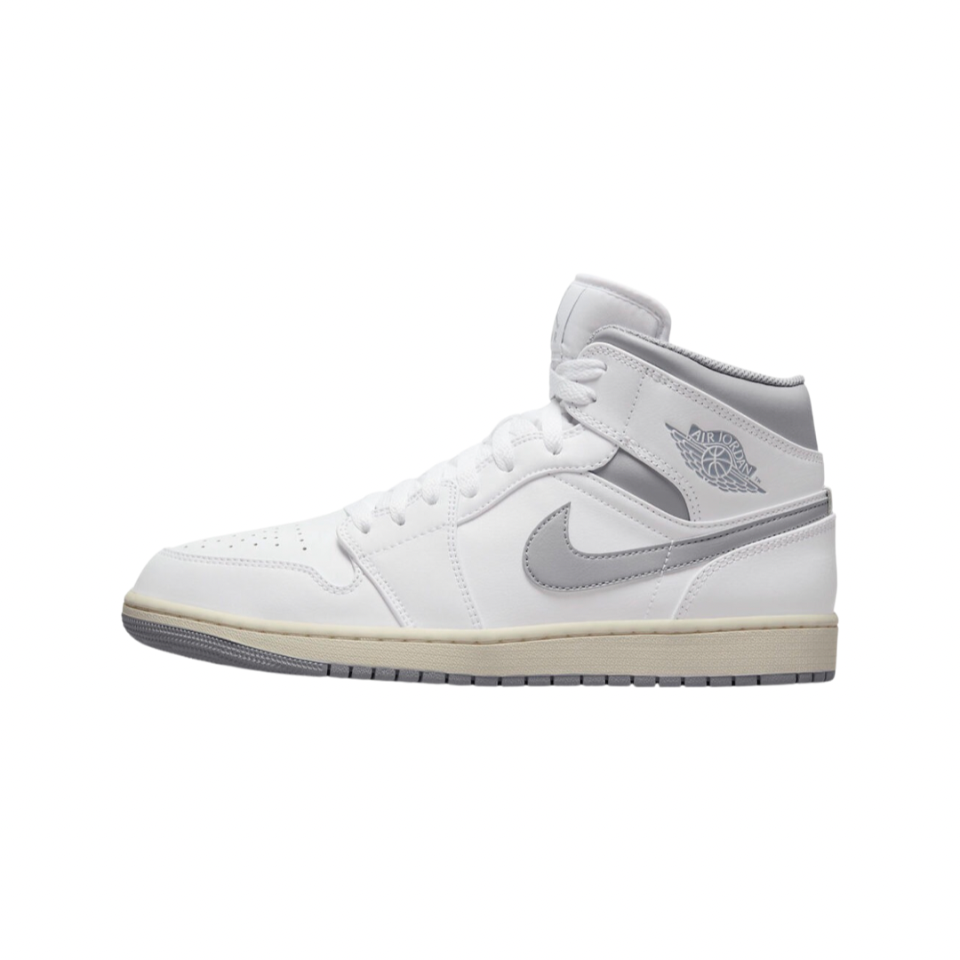 Air Jordan 1 Mid GS Sneakers - White & Stealth Grey Basketball Shoes for Women & Girls - Perfect for Casual Wear, Sports & Street Fashion