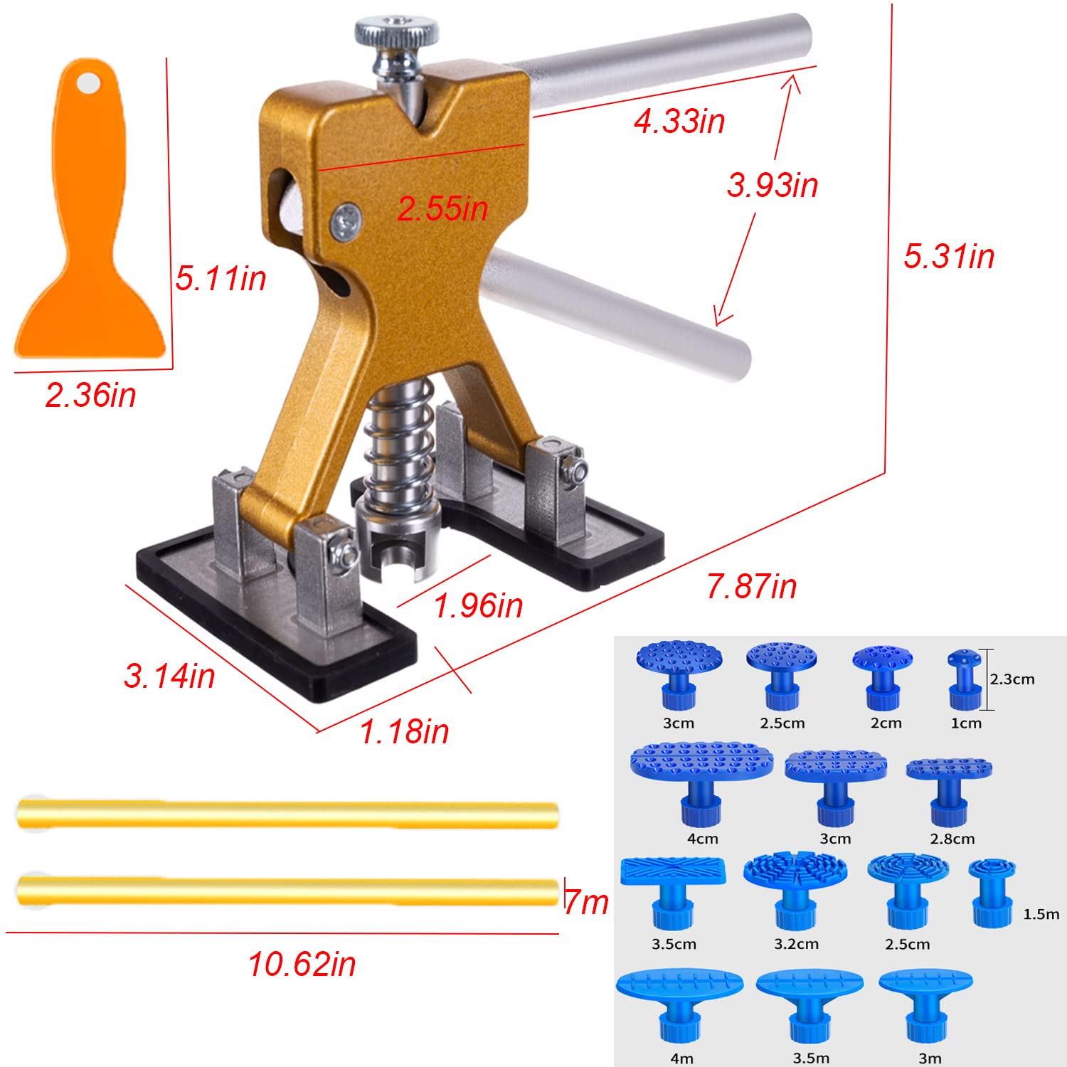 Paintless Dent Repair Kit - Car Dent Puller Tool for Auto Body, Motorcycle & Refrigerator | Professional Dent Removal Kit with Golden Lifter | Perfect for DIY Auto Repair, Home Appliance Maintenance & Motorcycle Dent Fixing
