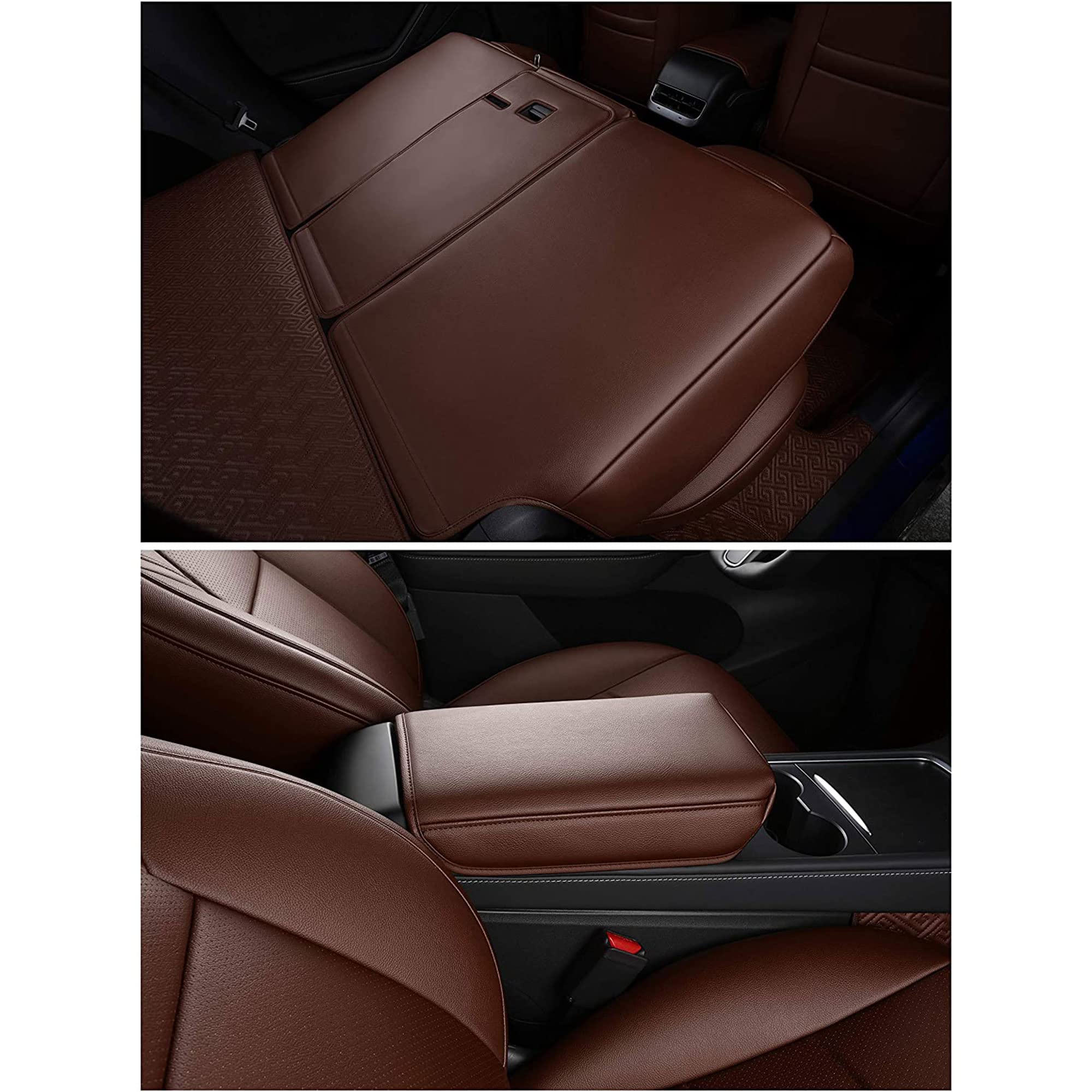 Premium Tesla Model Y Seat Covers (2020-2024) - 5-Seat Custom Fit Synthetic Leather Car Seat Protectors - Lichi Brown - Waterproof & Anti-Slip Design for Enhanced Comfort & Durability - Perfect for Daily Commuting, Road Trips & Family Protection