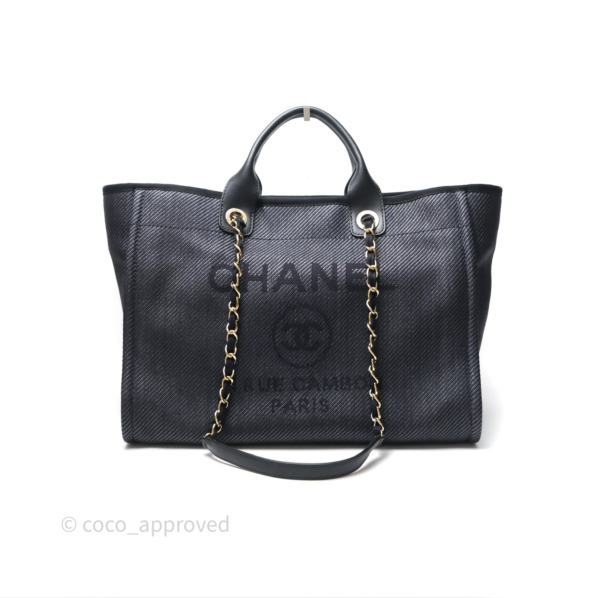 Chanel Canvas Deauville Large Tote Bag in Navy with Gold Hardware - Luxury Designer Handbag for Women, Perfect for Travel, Work & Everyday Use