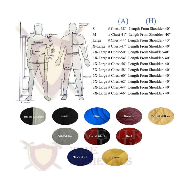 THE MEDIEVALS Gambeson Thick Padded Coat - Medieval Aketon Jacket Armor with Cotton Fabric for LARP, Cosplay & Historical Reenactment