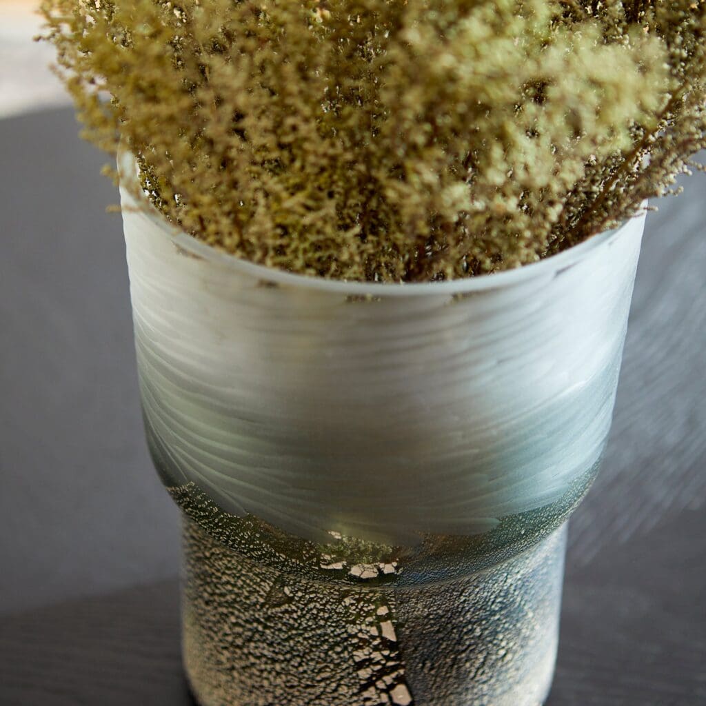 Cyan Design 11096 Canyonland Vase - Clear & Gilded Silver Squat Vase for Home Decor, Wedding Centerpiece, and Modern Tabletop Display