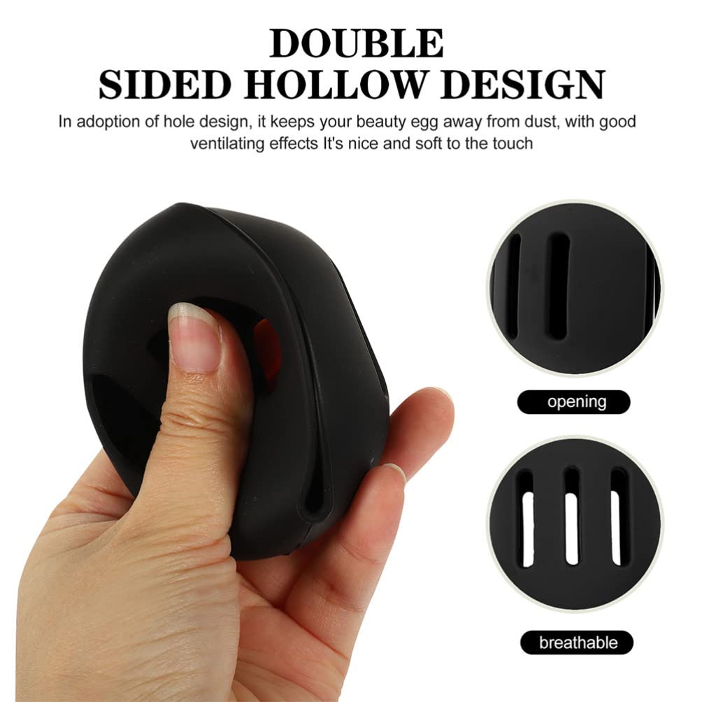 EXCLUZO Travel Makeup Brush Holder & Beauty Egg Case - Portable Silicone Powder Puff Container & Makeup Blender Organizer for Women (Black) | Perfect for Travel, Home Vanity & On-the-Go Touch Ups