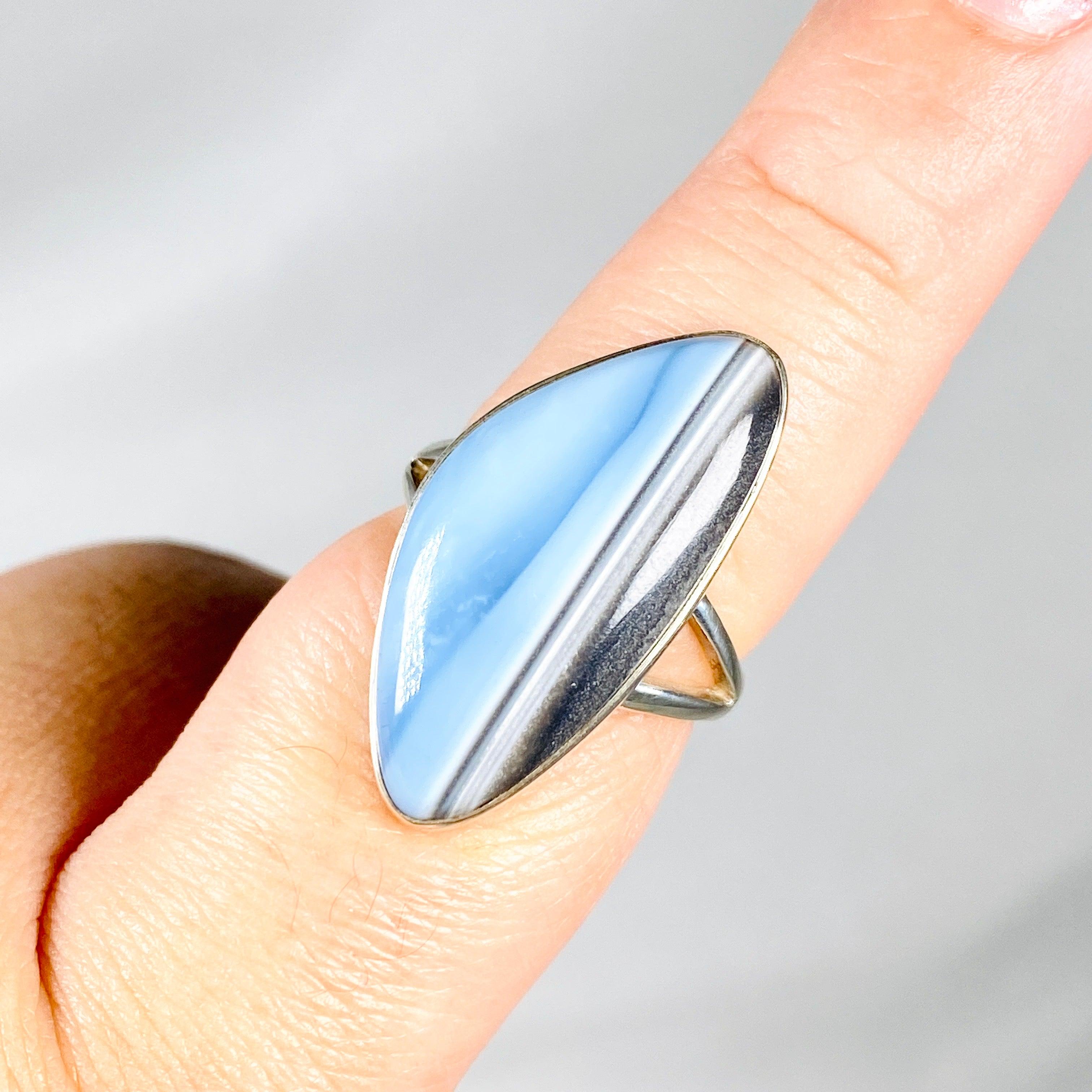 Owyhee 'Blue Opal' Freeform Sterling Silver Ring Size 9 - KRGJ2327 | Handmade Bohemian Jewelry for Women, Perfect for Weddings & Special Occasions