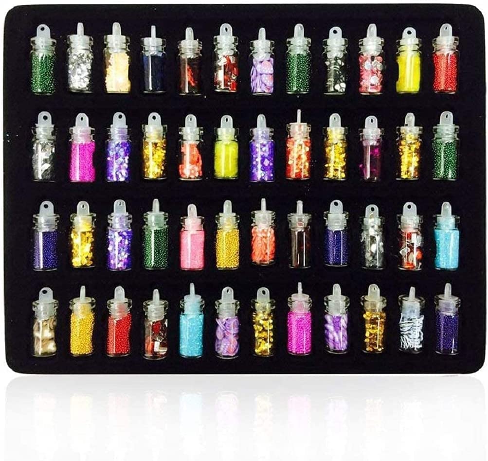 NAILWIND 48 in 1 3D Nail Art Glitter Bottle Set - Acrylic Rhinestone Decoration Kit with Multicolor Glitter for Professional & DIY Nail Designs - Perfect for Nail Salons, Home Manicures & Gift Giving