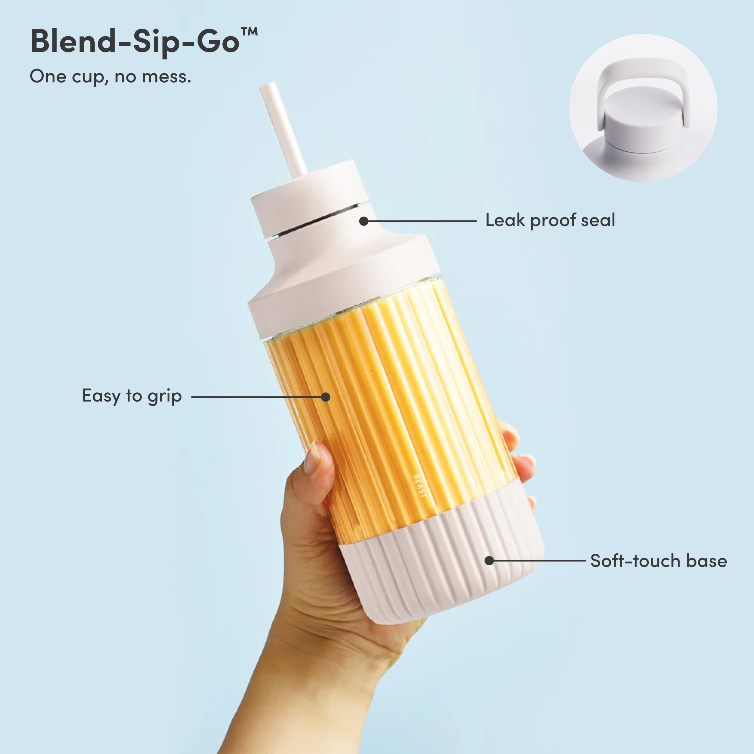 The Beast Mini Blender Plus - 600W Powerful Personal Blender for Smoothies, Shakes & Food Prep | Compact Countertop Blender with Extra Cups, Straw Lid & Accessories | Perfect for Kitchen, Office, Gym & Travel (Cloud White)
