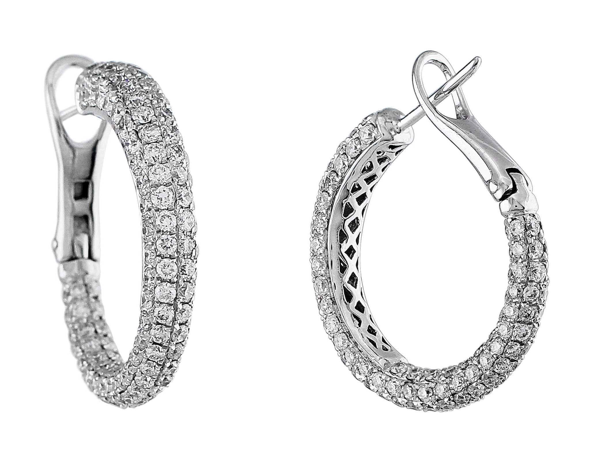 18K White Gold Pavé Diamond Omega Hoop Earrings for Women - Elegant Luxury Jewelry for Parties, Weddings & Special Occasions