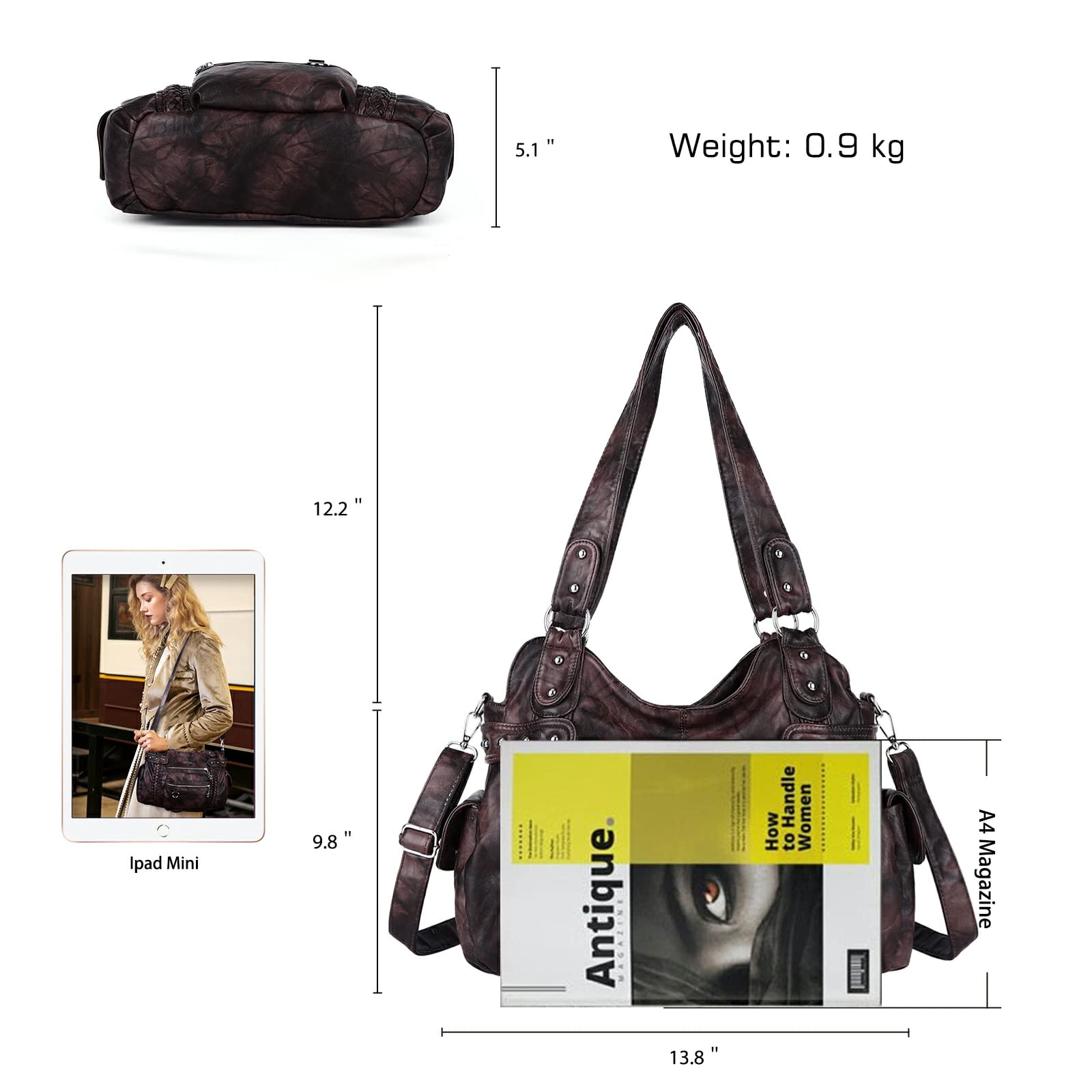 Angel Kiss Hobo Handbags for Women - Soft PU Leather Shoulder Bag Ladies Purse - Perfect for Work, Travel & Everyday Use