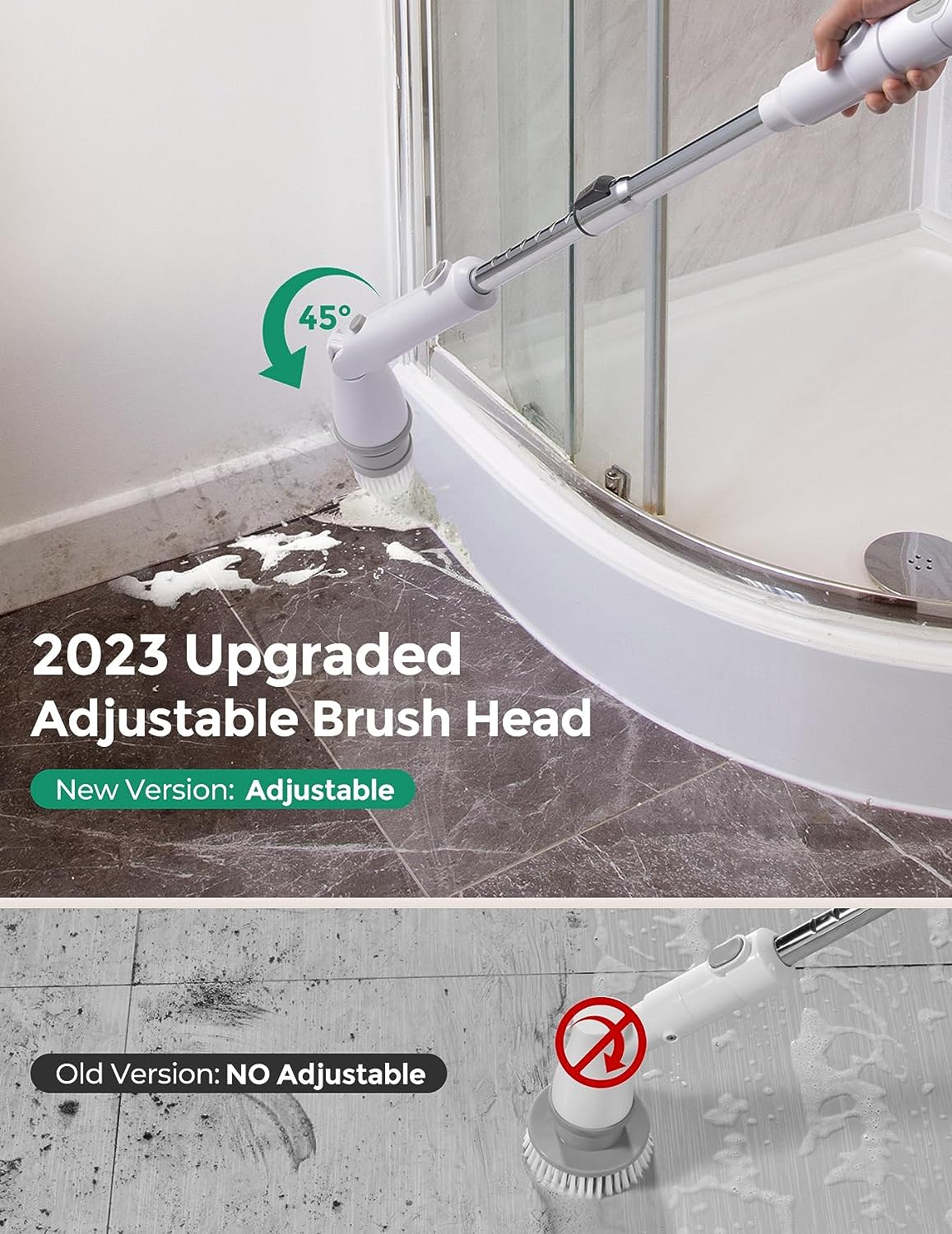 Electric Spin Scrubber Kh8 Pro - Cordless Bathroom Cleaning Brush with 1.5H Battery & Dual Speed (HM742) - Perfect for Shower Tiles, Bathtubs, and Grout Cleaning