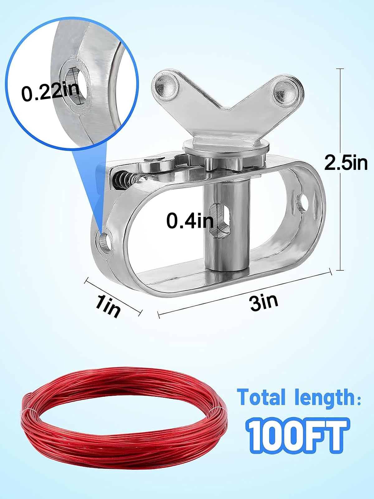 Pool Cover Cable & Winch Kit - 100ft Heavy Duty Plastic Coated Steel Wire with Zinc Alloy Spring Loaded Ratchet for Above Ground Swimming Pool Winter Cover, Secure & Easy Storage