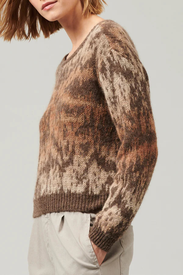 Soft & Warm Alpaca Mohair Yarn Sweater for Women - Cozy Crewneck Pullover in Mocha Brown | Perfect for Fall & Winter Outfits, Casual Wear & Holiday Gatherings
